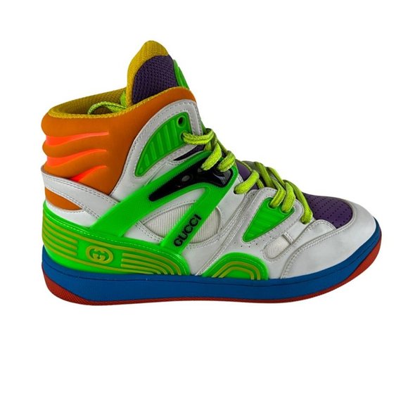 Gucci Women's Basket High Top Basketball Shoes White Green Purple Sz 37.5 - Picture 5 of 14